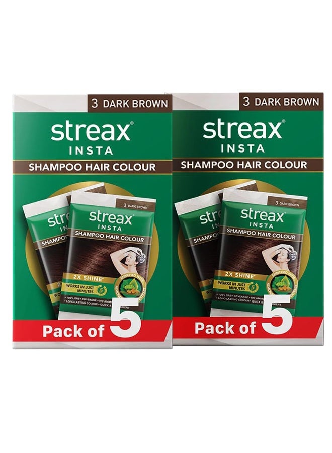 Streax Insta Shampoo Hair Colour for Women  Dark Brown- Pack of 5 | 100% grey coverage in 5 minutes | Long lasting, easy to use Pack of 2 - Image 1